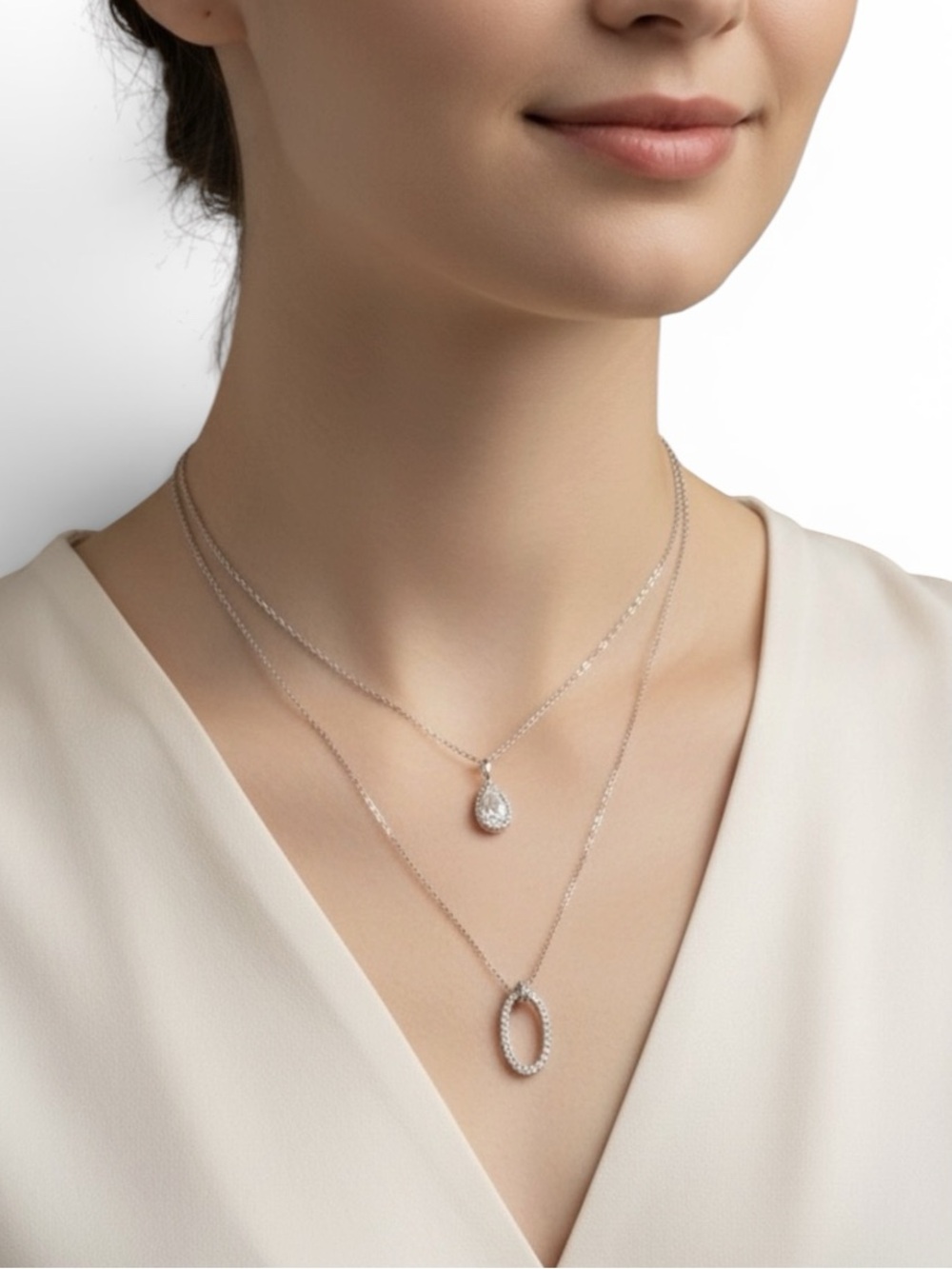 Vintage Time and Tru Gold-Tone Double Layer Oval & Teardrop Pendant Necklace